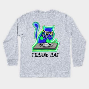 Techno cat - catsondrugs.com - techno, rave, dance, trance, goa, party, Kids Long Sleeve T-Shirt